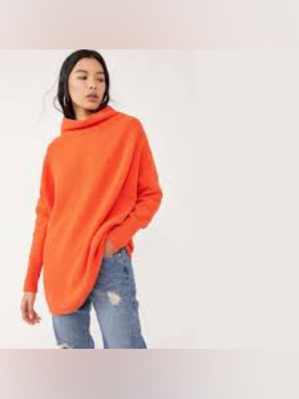 Free People Oversized Bright Orange Funnel Neck Sweater